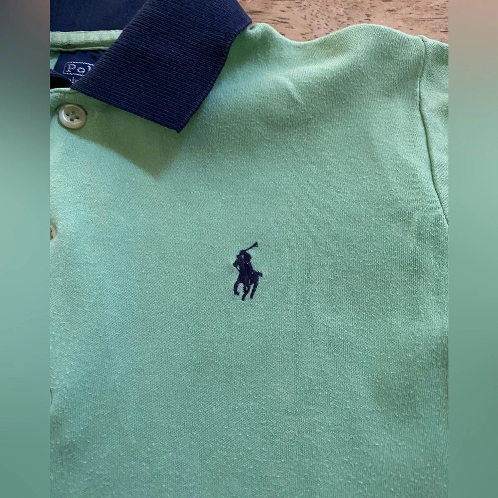 Vintage Polo Ralph Lauren Boys’ Sz 5 Green/Navy Cotton Jersey Polo Shirt‎
